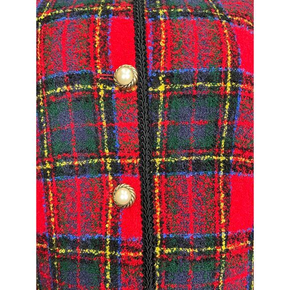 Vintage Red Plaid Talbots Blazer, Pearl Buttons & Black Trim,  Holiday Jacket - Picture 6 of 9